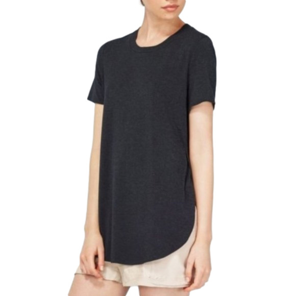 Aritzia Wilfred Capucine T-shirt Top Split Side Short Sleeve  Black Blue Size XS - Picture 1 of 8